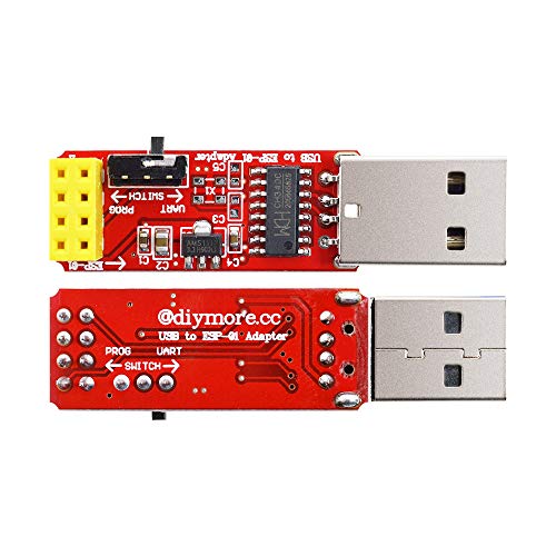 diymore 2pcs USB to ESP-01 Adapter Wireless ESP8266 USB to Serial TTL CH340G WiFi Module for Arduino (Red)