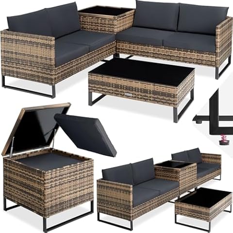 TecTake Rattan Garden Lounge Set with Storage Cover