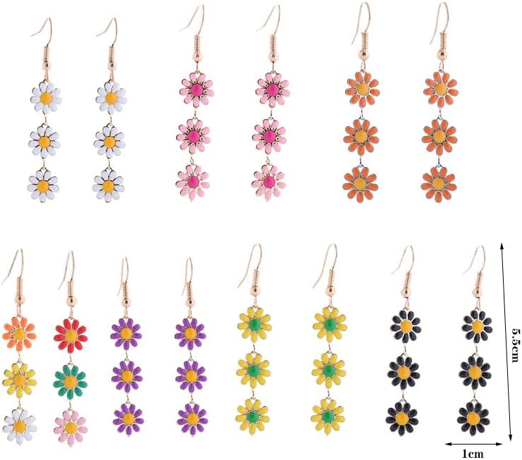 Summer Colorful Long Daisy Flower Dangle Earrings Bohemian Sunflower Earrings for Women - Image 2