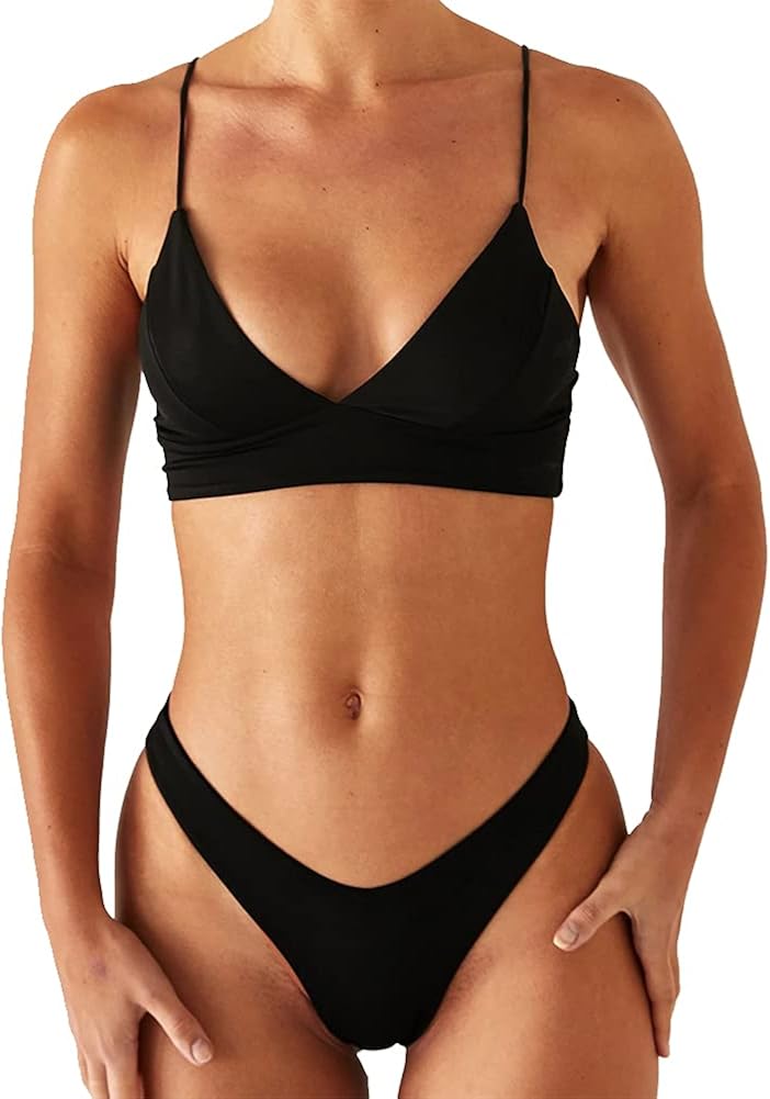 Ladyjiao Bikini Set Removable Straps Bandeau Two Piece Bathing Swim