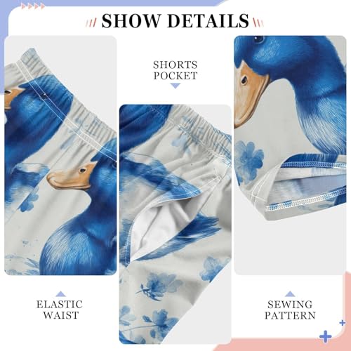 Blue Ducks Floral Pattern Pajama Pants Long Soft Sleep Pants Elastic Waist PJ Bottoms 6-14 Years4