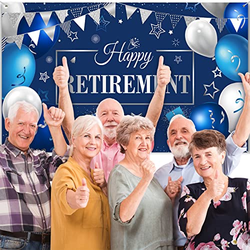Retirement Party Decorations Include Navy Blue Confetti Balloons Set Happy Retirement Party Photography Backdrop Banner For Men Women Retirement Party Supplies Decor(Navy Blue And Silver) #TOP6