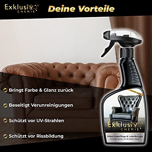 Exklusiv Chemie Echtleder Pflege & Lederreiniger | Lederpflege | Möbelpflege | Lederpflegemittel | Lederpolitur | Für Ledermöbel, Ledercouch und Sofa | 500 ml