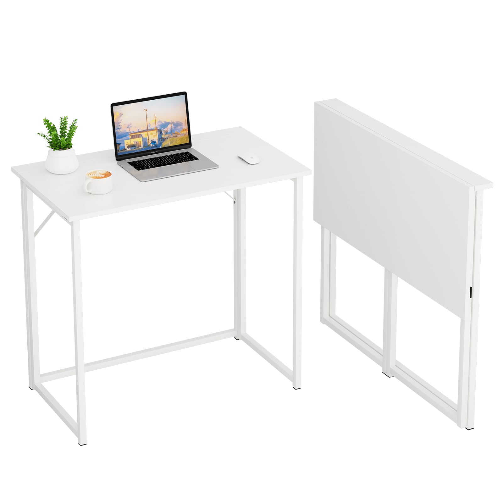 Dripex Mesa Escritorio Plegable, Compacto, Estable y Fácil de Montar, Mesa Pequeña Ordenador para Casa Oficina y Cualquier Poco Espacio, Color Blanco, 80 x 46 x 74cm