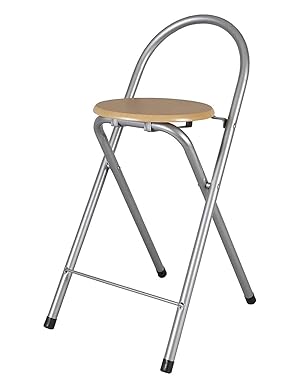 Jardin202 - Taburete Plegable de Cocina con Reposapiés | Silla Plegable de Plata y Madera | 40x45x80 cm