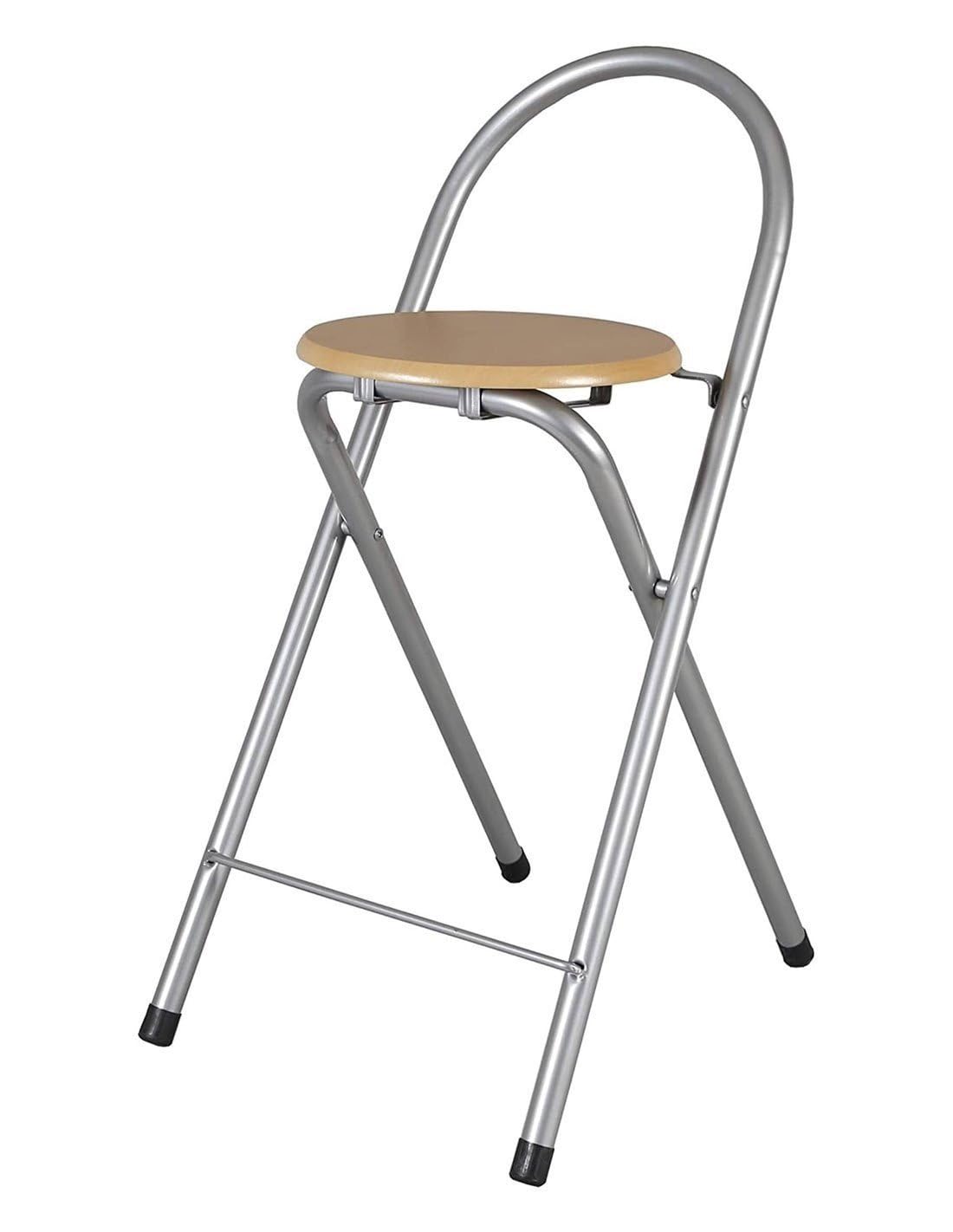 Jardin202 - Taburete Plegable de Cocina con Reposapiés | Silla Plegable de Plata y Madera | 40x45x80 cm