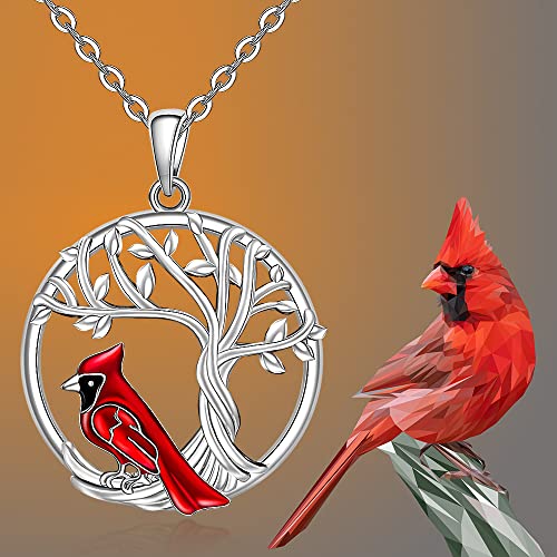Fenthring Sterling Silver Red Cardinal Necklace Tree of Life Cardinal Necklaces for Women Mom Mother Daughter Appear When Angels Are Near Memorial Gifts3