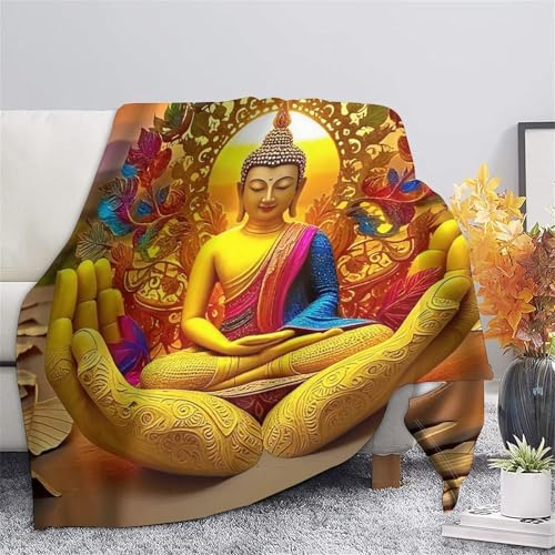Couverture de lit en microfibre chaude Plaid peluche Bouddha 3D