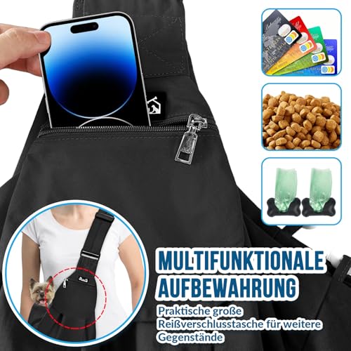 SlowTon Hundetragetasche, Haustier Hundetasche mit verstellbarem, gepolstertem Schultergurt und Fronttasche Tragetasche Hund für Spaziergang (Schwarz-Wasserdicht, M(Für Haustiere2,7-5,4 kg))