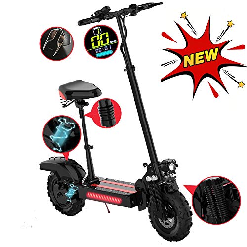 YLCJ Patinete Eléctrico Adulto,Scooter Plegable, Pantalla LCD De Motor De 500 W, 3 Modos De Velocidad, Neumático Sólido De 11 Pulgadas, con Asiento Amortiguador, Luz Led E Interfaz USB (Negro)