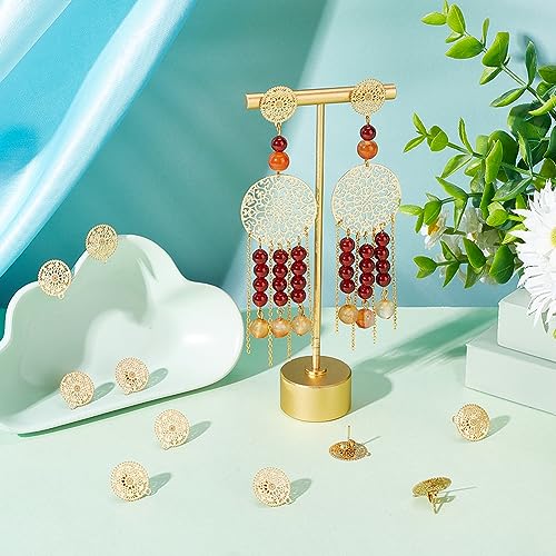 UNICRAFTALE 16Pcs Golden Filigree Flower Stud Earring 304 Stainless Steel Bohemian DIY Stud Earrings Hollow Filigree Earrings Posts with Hole Metal Stud Earring Component for Earring Jewelry Making - Image 2