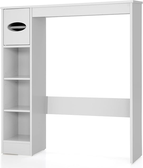 RELAX4LIFE Freestanding Over-The-Toilet Shelf, Bathroom Storage Rack with Paper Roll Holder & Adjustable Shelves, Space-Saving Tissue Cabinet Laundry Storage Unit over Washing Machine (White)