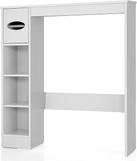 RELAX4LIFE Freestanding Over-The-Toilet Shelf, Bathroom Storage Rack with Paper Roll Holder & Adjustable Shelves, Space-Saving Tissue Cabinet Laundry Unit over Washing Machine (White)