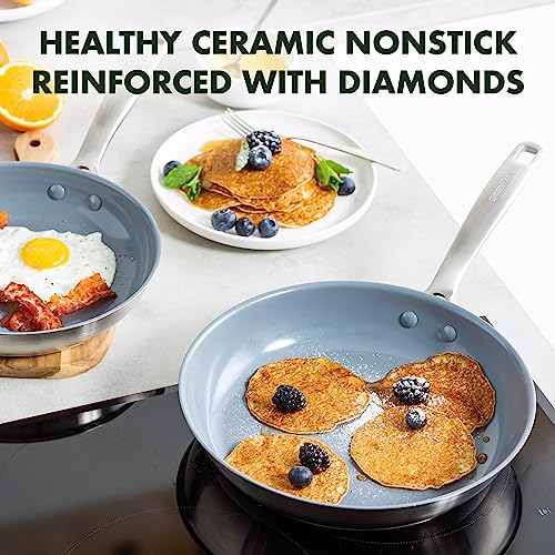 GreenPan Treviso Healthy Ceramic Non-Stick 24cm & 28cm Stainless Steel Frying Pan Set, PFAS-free, Induction, Oven safe, Silver - Image 4
