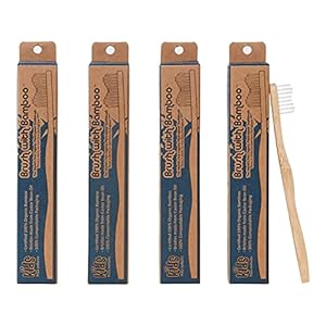 Brush with Bamboo Toothbrush with Plant-Based Bristles, Organic Bamboo, BPA-Free, Eco-Friendly, 100% Biobased, Soft Bristles, Zero Waste, Dental Care Product – 4 Pack