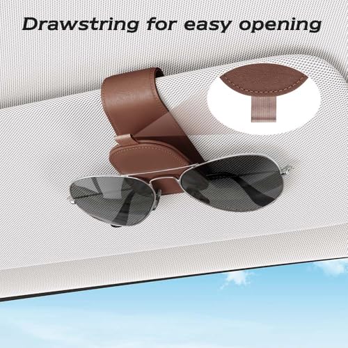 Image of Sotfamily Sunglass Holder for Car Visor, Brown, 2 Packs | Suede Cloth, Magnetic, Organizer for Car Accessories