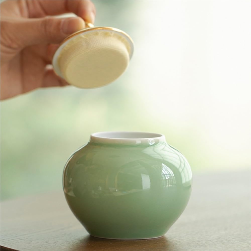LYGSWDB Pojemnik na herbatę Zielony ceramiczny słoik do przechowywania herbaty domowy szczelnie zamknię słoik miska posrebrzana filiżanka herbaty zestaw do herbaty chiński zestaw do herbaty zestaw