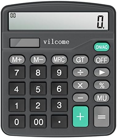 Calculator, Vilcome Standard Function Desktop Calculator with 12 Digit Large Display, Solar Battery LCD Display Office Calculator