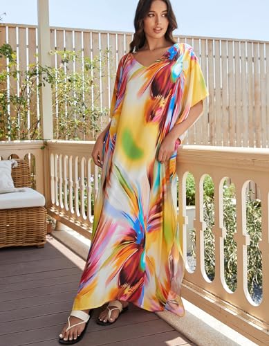 Image of NFVNKJ Women's Plus Size Beach Lounge Kaftan Maxi Dress Swimsuit Coverup for Women