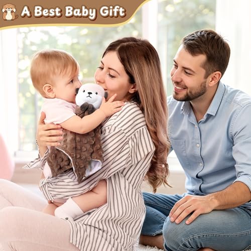 Image of Loveys for Babies, Otter Baby Security Blanket for Newborn Infant Toddler Snuggle Toy Stuffed Animal, Lovey Prayer Otter Security Blankets, Soft Baby Gifts for Boys Girls, Brown 12in