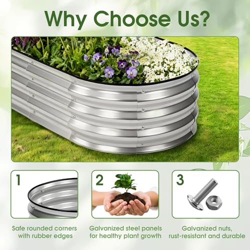 Image of NEWBULIG Galvanized Raised Garden Bed Outdoor, 6x3x1ft Metal Planter Box for Vegetables Flowers Herbs, Heavy-Duty Oval Raised Flower Bed for Gardening, Open Bottom, Easy Assembly, Safe Edges