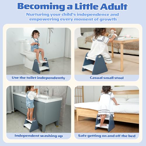 Toddler Step Stool, Wooden Step Stools for Kids, Kids Potty Training Stool with Handles, Rounded Corners Child Stepping Stool for Bathroom Sink, Kitchen, Bedroom (Blue) — view 4