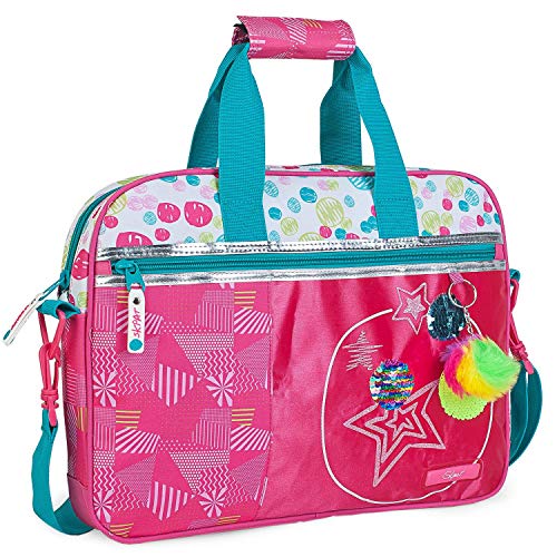 SKPAT: maletín Cartera extraescolar niña. Bandolera y 2 Asas. blocs libretas Libros