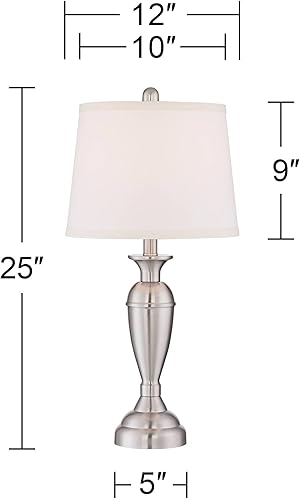 Miniatura 9 de Regency Hill Blair - Juego de 2 lámparas de mesa tradicionales de 25 pulgadas de alto, níquel cepillado, pantalla de tambor blanco para dormitorio,