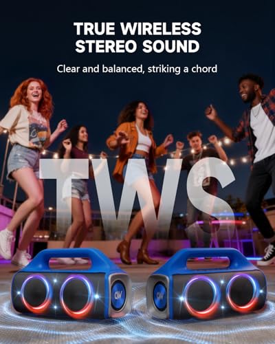 Image of IP67 Waterproof Bluetooth Speaker:80W(Peak) Loud Outdoor Portable Wireless Party Speakers with LED Lights,20H Playtime,Bluetooth 5.3,Deep Bass & TWS for Pool,Beach(Blue)