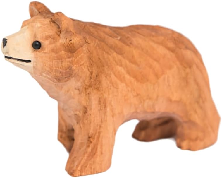 TALKLEK Hand Carved Wooden Brown Bear Figurine Wood Carving