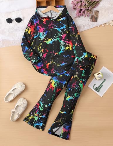 Image of Girls Clothes Tie Dye Sweatsuit Long Sleeve Sweatshirt Tops and Flare Pants 2PCS Girls Fall Clothes