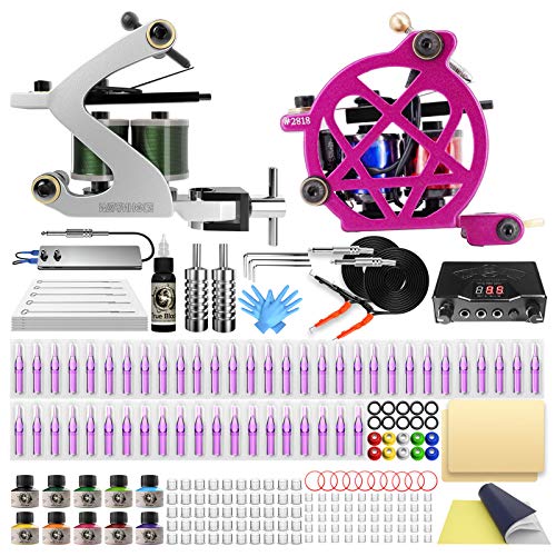 Wormhole Tattoo Kit for Beginners Tattoo Power Supply Kit 10 Tattoo Inks 50 Tattoo Needles 2 Tattoo Machines Kit Tattoo Gun Kit Complete Tattoo Kit TK097