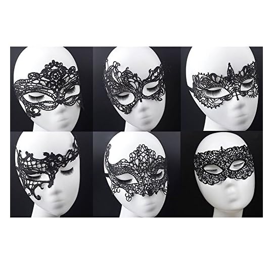 Women's Black Lace Mask Party Ball Masquerade Fancy Dress Masks Pack of 6
