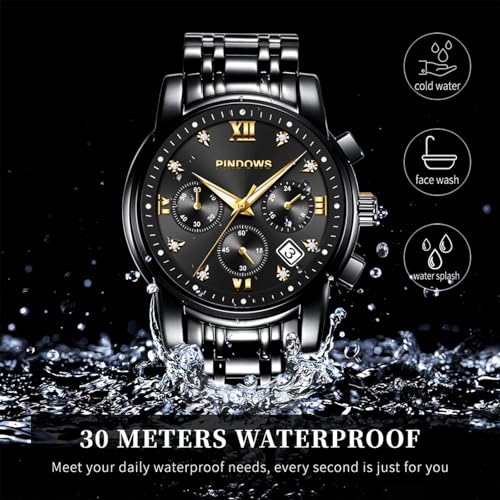 Image of PINDOWS Watch for Men Big Dial Analog Digital Black Silicone Sport Multifunction Luminous LED Dial Waterproof Watches Fashion Wristwatches