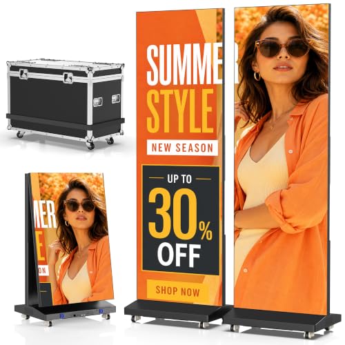 Image of 80 Inch LED Digital Signage Display with P1.86, LED Poster Screen Frameless Splicing, Advertising Display GOB LED Screen with Flight Case for Giant Commercial Events & Rentals (Black, 2 Unit)
