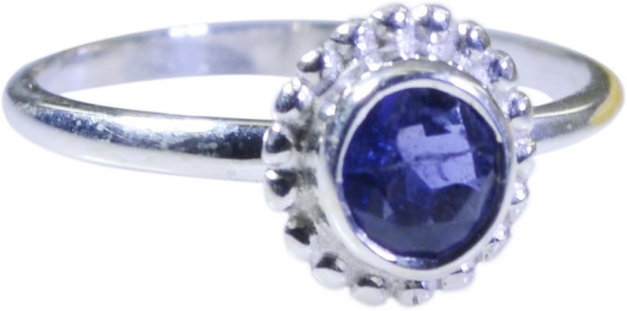 Enchanting Real Iolite Silver Statement Ring Round Shape Bezel Style Size M N O P Q R