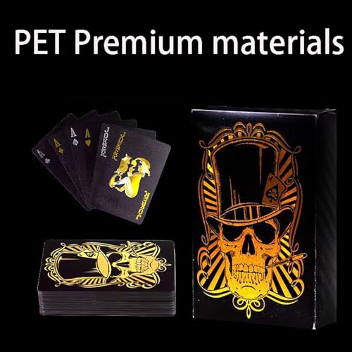 Karten Poker Kartenspiel Pokerkarten Kartendeck - Schwarz und Gold, 1 Deck, Abmessungen 5,7 X 8,7 cm, Totenkopf Spielkarten PET Kunststoff Spielkarten, Wasserdicht Strapazierfähig – Bild 8