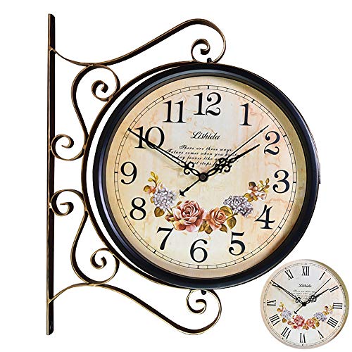 Horloge double face en fer vieilli rétro pour extérieur - 2