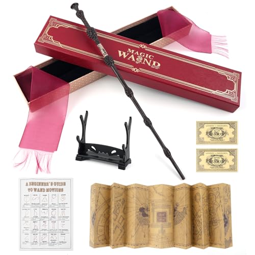 yumcute Magic Wand 35CM Dum-ble Wand in Gift Box with Spell Chart Station Ticket Map and Stand Magical Gift Pretend Play for Girls and Boys Children Adults Birthday Halloween Christmas