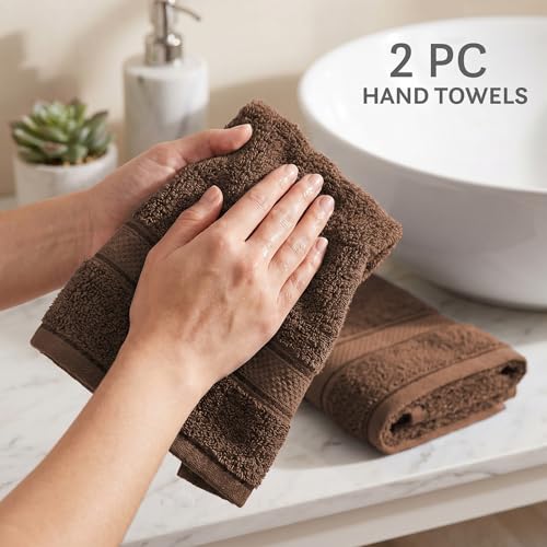 Image of Trident Towels for Hand, Indulgence Collection, 100% Cotton Towels for Men /Women, Premium Hand Towel Set, 600 GSM, 2 Pc Hand Towel, 40 cm x 60 cm - Roasted Java