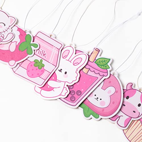 8Pcs Strawberry Cute Pink Car Hanging Decorations, Car Air Fresheners Multiple Scents Car Swinging Ornament Rear View Mirror Pendant, Car Interior Accessories Strawberry Hanging Ornaments Party Supplies #TOP2