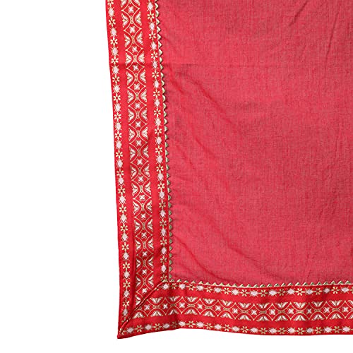 Image of ishin Women's Pure Cotton Red Embroidered Gotta Patti Anarkali Kurta set With Trouser and Dupatta