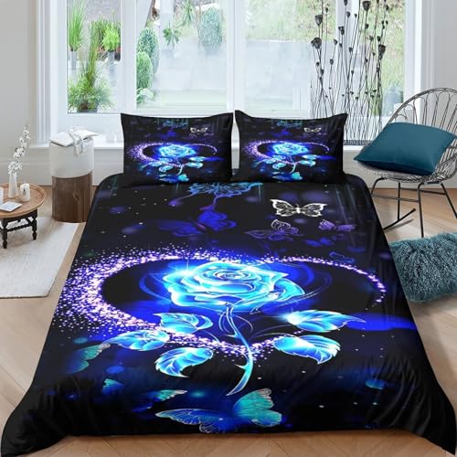 Housse de couette fleurs bleues 200x200 en microfibres douce - 4