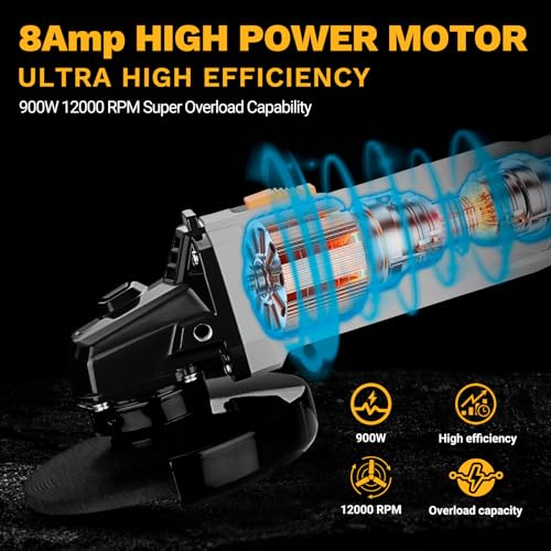8-Amp Angle Grinder: DEKOPRO 4-1/2 inch Electric Corded Grinder Power Tools with Grinding and Cutting Wheels, Auxiliary Handle and Wrench for Cutting, Polishing and Grinding - Image 3