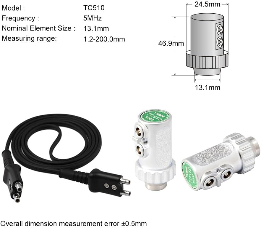 YUSHI Ultrasonic Thickness Gauge Standard Probe/Transducer Collection（TC510, 0.03'' to 11'', 5MHz）with Certificate
