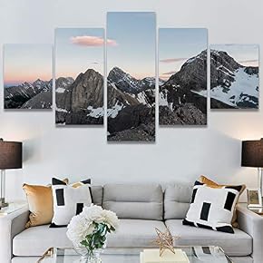 SIGNWIN 5 Panel Canvas Wall Art Snow Mountain...