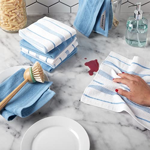 Kitchenaid Albany Dishcloth 8 Pack Set, Blue Velvet/White, 12"X12" #TOP1