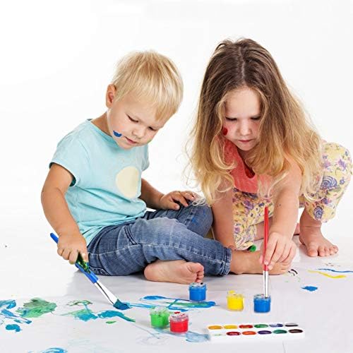 Jatidne 16 Pieces Kids Paint Brushes Round and Flat Bristle Tip Coloful Painting Sets for Children