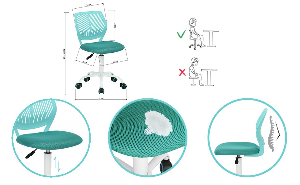 FurnitureR Modern Adjustable Design Computer Seat Desk Swivel Armless Children Learning Space Home Office Task Chair, Purple, Plastic, 38.5cm x 40cm x 75-87cm