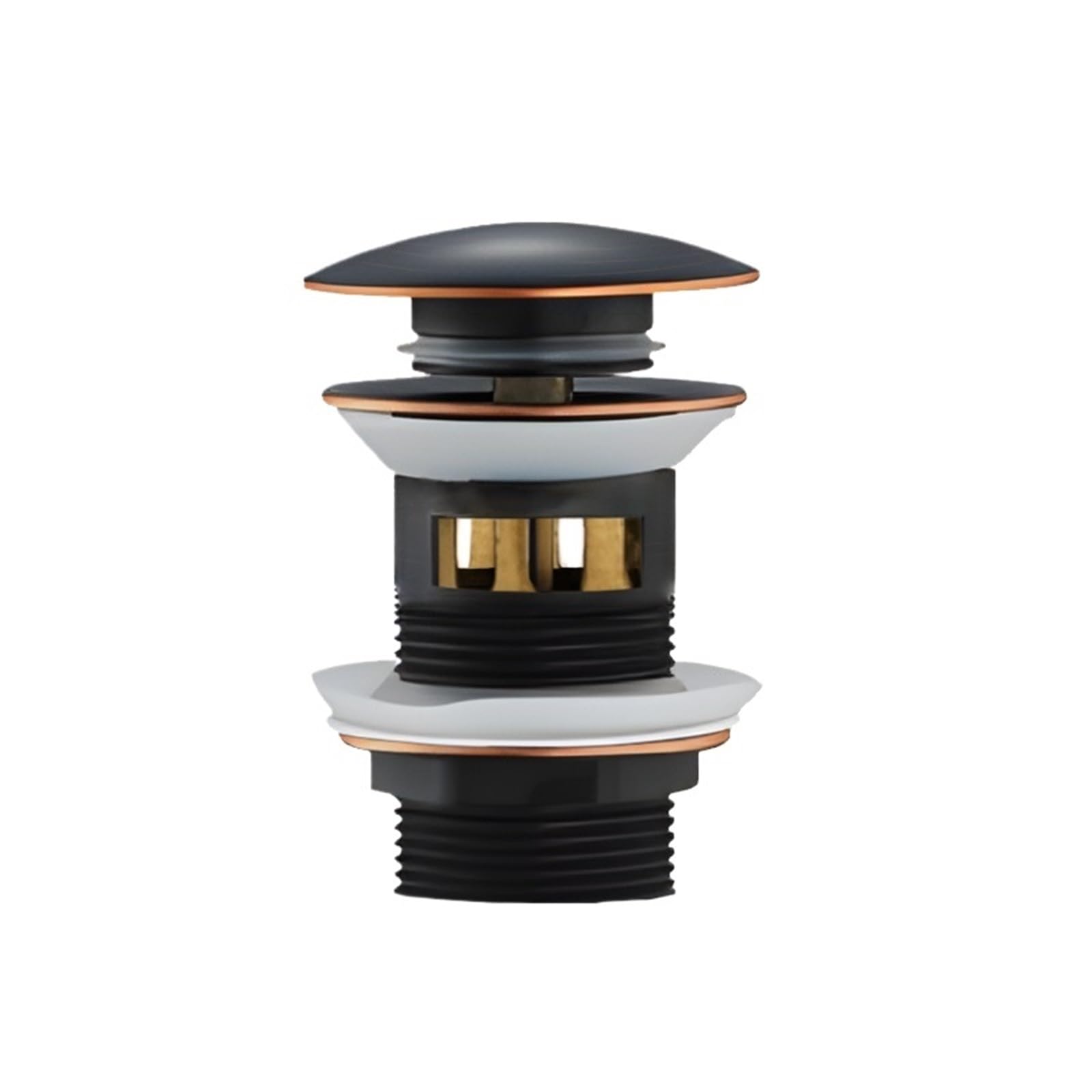 Sink Plug Black Gold Basin Sink Drainer Corrosion Resistant Pop Up Push Button Waste Trap with Overflow Kitchen Bath Drain Stopper No Hole for Washbasin(ORB with Hole)